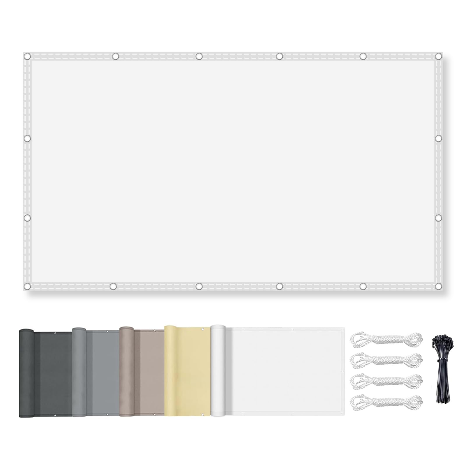Voile d'ombrage rectangulaire avec œillets, en tissu 95 % de protection UV, résistant à la déchirure et aux intempéries, avec corde, pour balcon, terrasse, jardin, blanc, 3 x 3 m