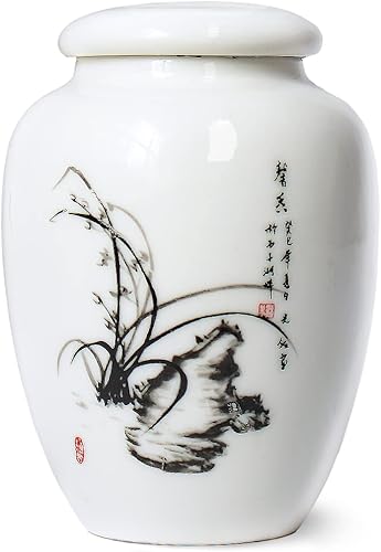 Miniatura 1 de Dahlia Bote de té de porcelana blanca para té suelto, hermético Jingdezhen Tea Caddy, orquídea 260 ML