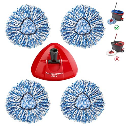 BonusLife 4 Pack Mop Refills and 1 Mop Head Base Part for O-Ceda RinseClean Spin Mop Refill 2-Tank System Only Easy Cleaning Microfiber Replacement
