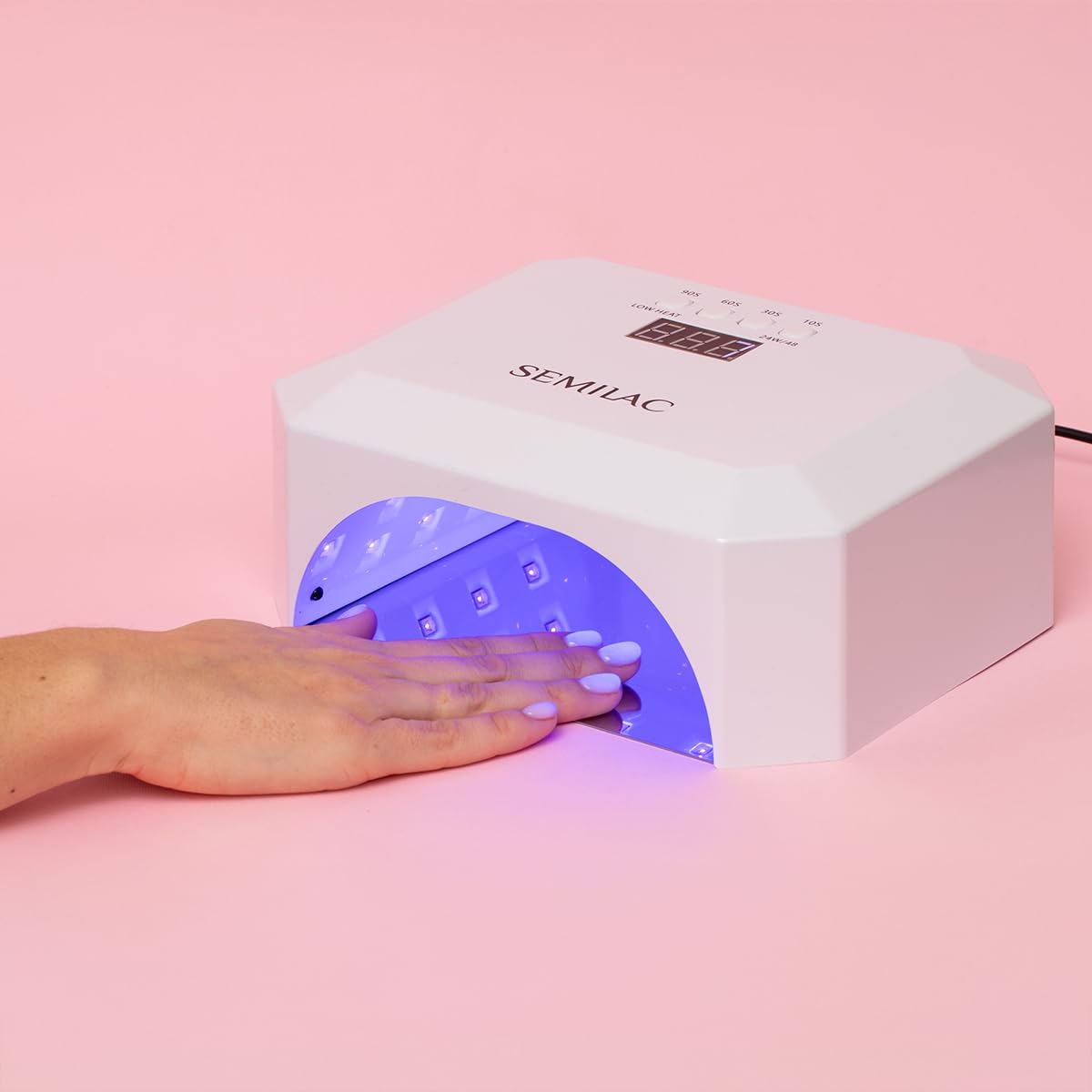 Semilac Lámpara UV LED profesional de 48/24 W para uñas de gel. Secador de uñas con 4 tiempos de curado, pantalla digital, base desmontable para fácil manicura y pedicura. Sensor de movimiento.