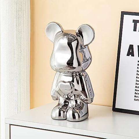 Yundu Ceramic Piggy Bank for Kids and Adults - Coin Bank for Girls and Boys - Silver Love Bear Decoration - Modern Décor, Hypebeast Room Décor - Gifts for Birthdays Cover