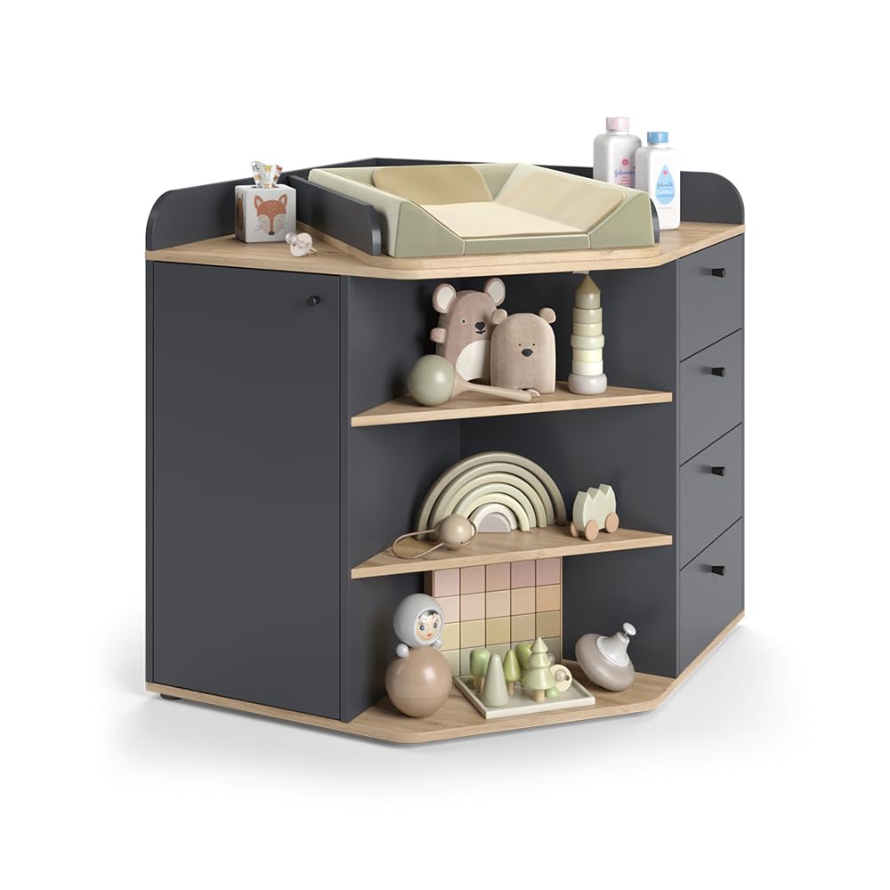 Vicco Przewijak dla dziecka "Aria", Antracyt, 85 x 90 cm | z półkami i 4 szufladami, convient comme table à langer pour bébés et tout-petits