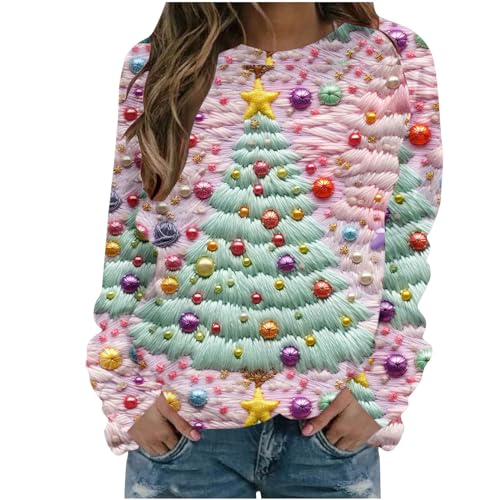 Weihnachtspullover Damen Lustig Langarmshirt 3D Weihnachtsoutfit Ugly Christmas Sweatshirt Weihnachten Pullover Bluse Hässliche Weihnachts Pulli...