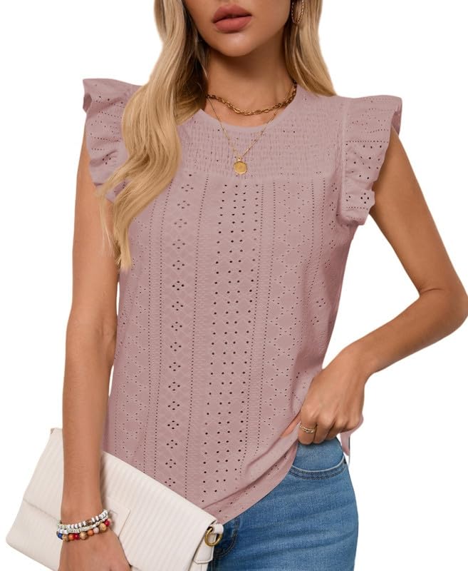 Haibang Tank Top Damen Ärmellos Oberteile mit Rüschen Kurzarm Sommer...
