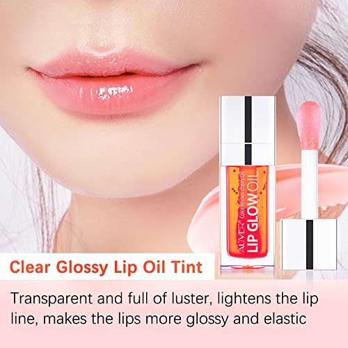 Hydrating Plumping Lip Oil, Moisturizing Lip Gloss Oil, Tinted Lip Balm Lip Care, Transparent Toot Lip Oil, Big Brush Head Glitter Shine Long Lasting Lip Glow Oil (#02 Coral) - Image 6