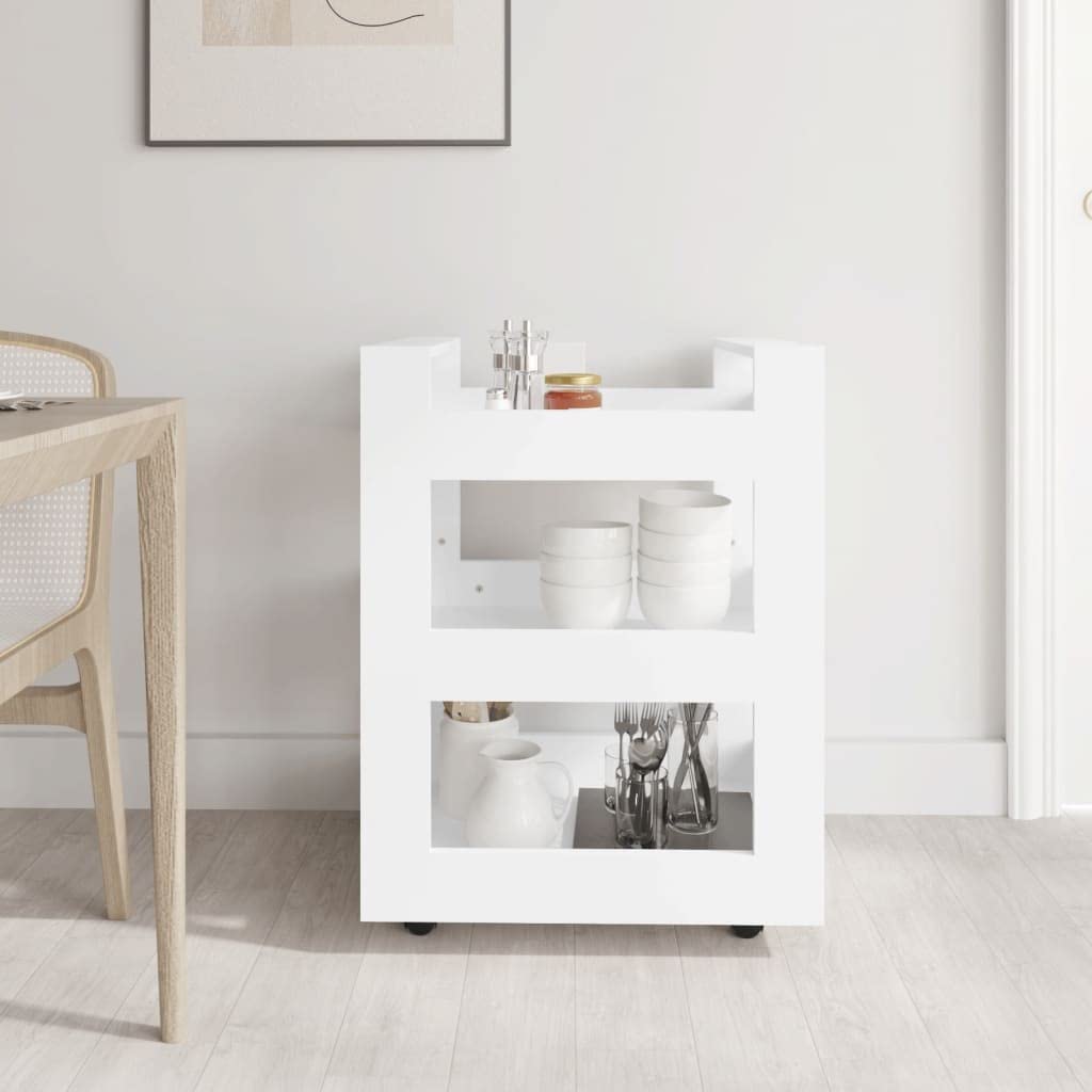 Carro de cocina genérico blanco 3 estantes madera ingeniería | 4 ruedas, fácil de mover, 60 x 45 x 80 cm, gran espacio de almacenamiento, montaje fácil