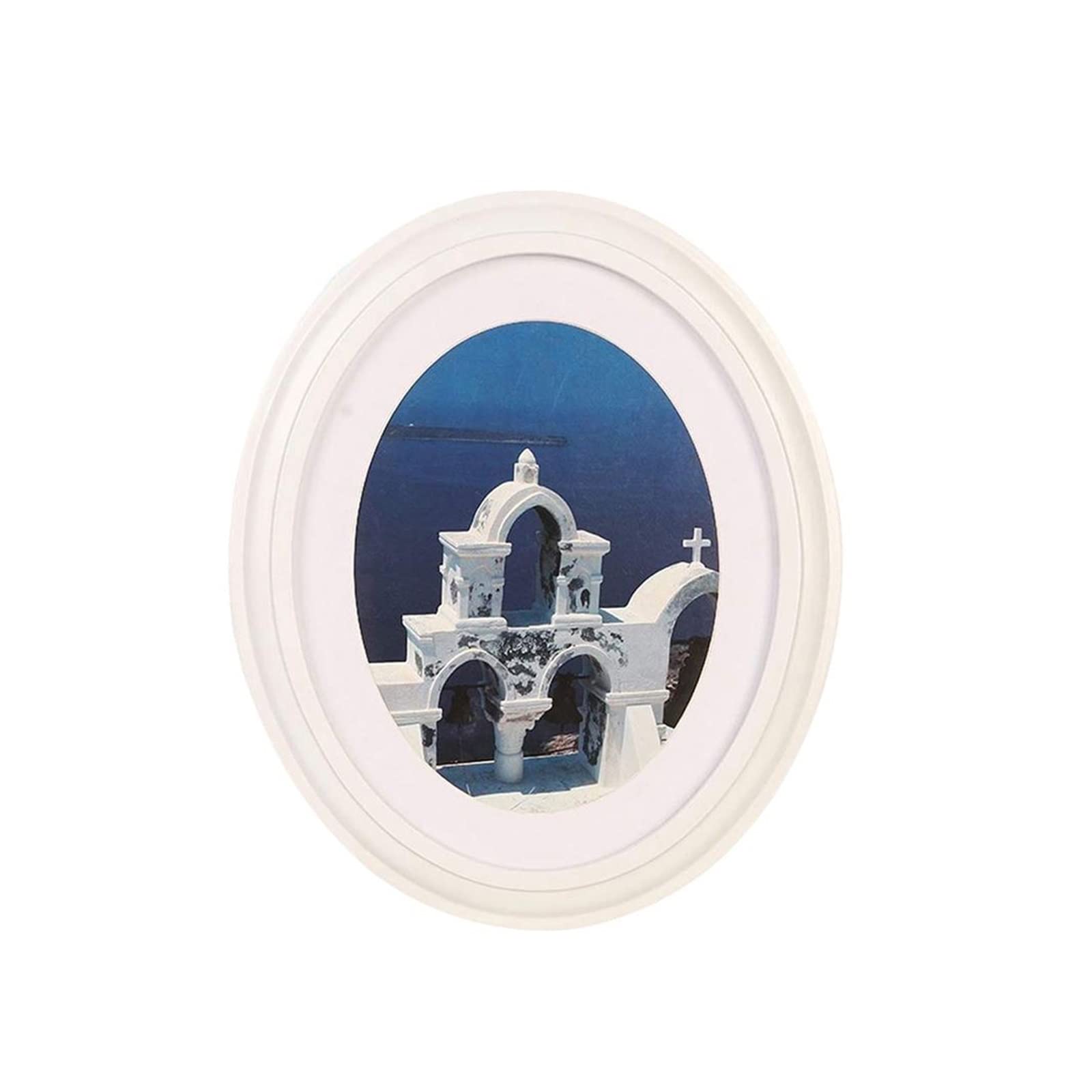 Rahmenbild, oval, Fotowandrahmen aus Holz, Dekorationswerkzeug, Dekorationsdisplay (Color : White, Size : 7 inch)