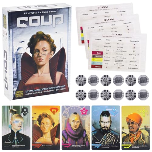 FCXVXCL Coup Card Game Fun Bluffing Party Game for 2-6 Players15 Minute Playing Time Party Game for Kids and Adults Ages 14+