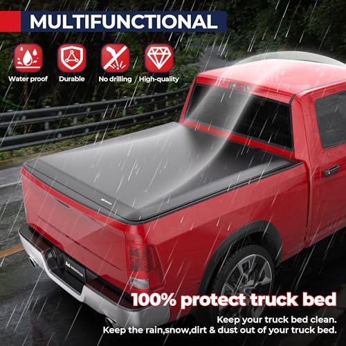 Image of MOSTPLUS 5.8 FT Soft Tri-Fold Truck Bed Tonneau Cover Compatible with 2009-2026 Dodge Ram 1500 (Classic & New Body) Without RamBox 5.8 FT Bed - 67.4 inch