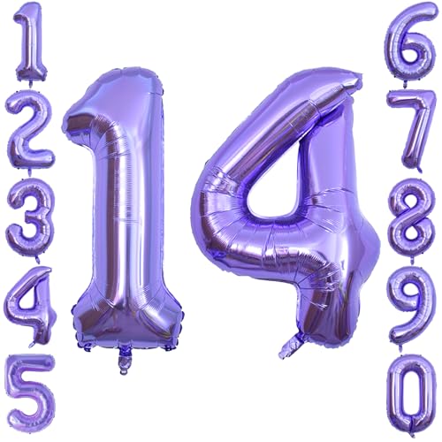 Purple Number 14 Balloon 40 Inch, Shiny Foil for Sweet 14 Celebration