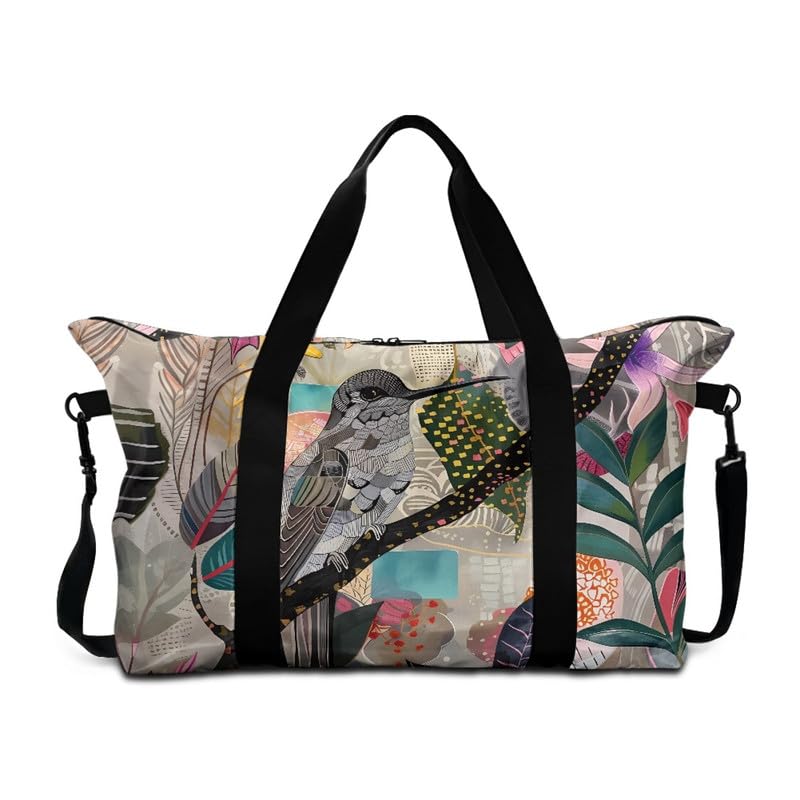 Forest Bird Painting Weekender Bags for Women, Vintage Drawing Hummingbird Birds Duffel Bag Personal Item Travel Bag for Gym, Overnight,and Airline Travel