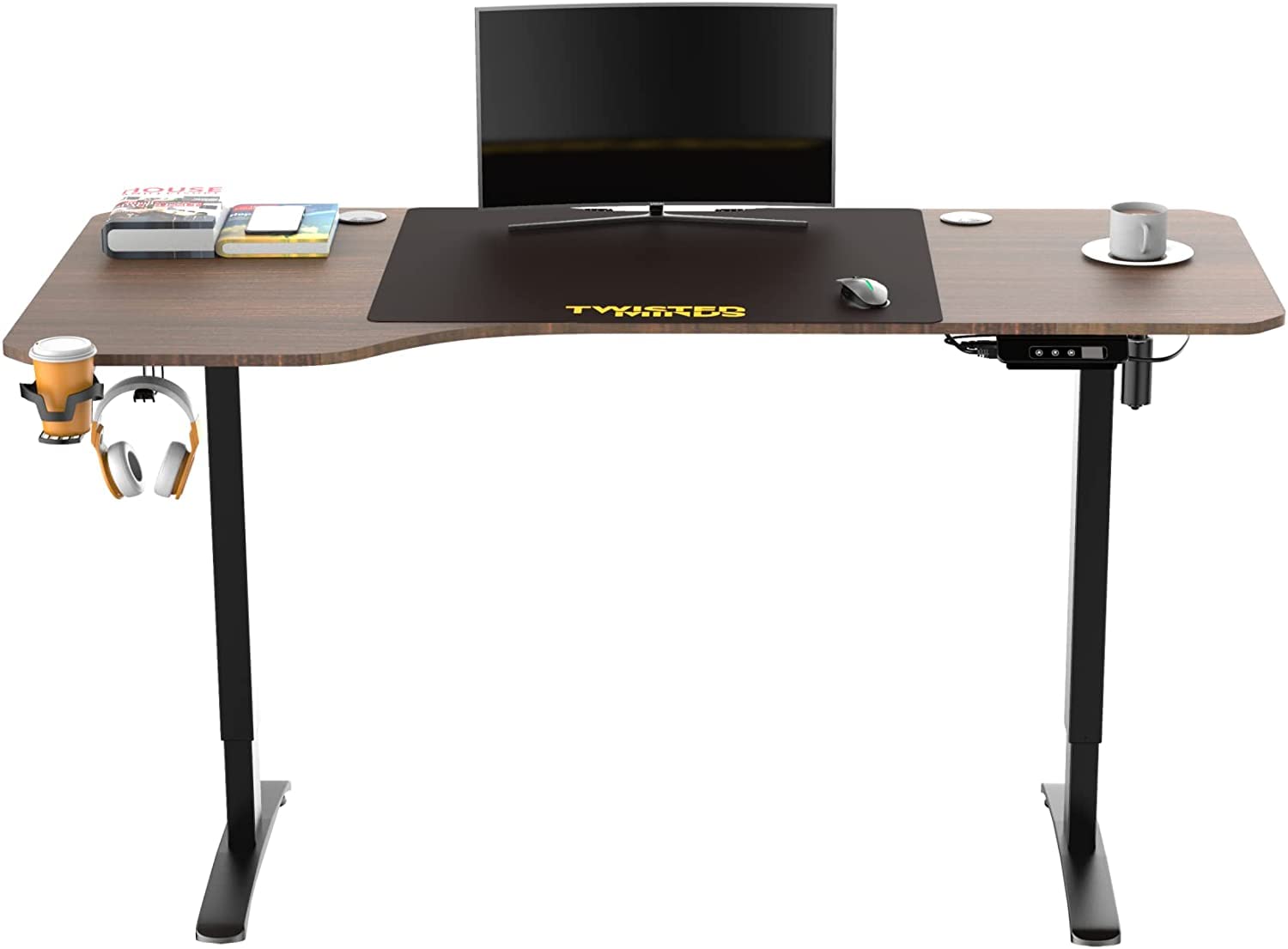 Twisted Minds T Shaped Gaming Desk Electric Height Adjustable-Left, For Home & Office-Walnut Computer (Electronic Games)