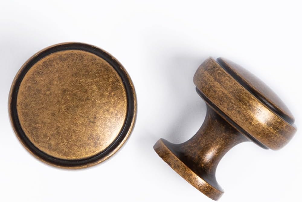 Round Knobs - 8 Pack / 1 Inch, Zinc Alloy Antique Brass Handles for Cabinets, Vintage Cabinet Knobs for Kitchen Cabinet Handles and Knobs, Bathroom Drawer Knob, Bedroom Wardrobe Pulls