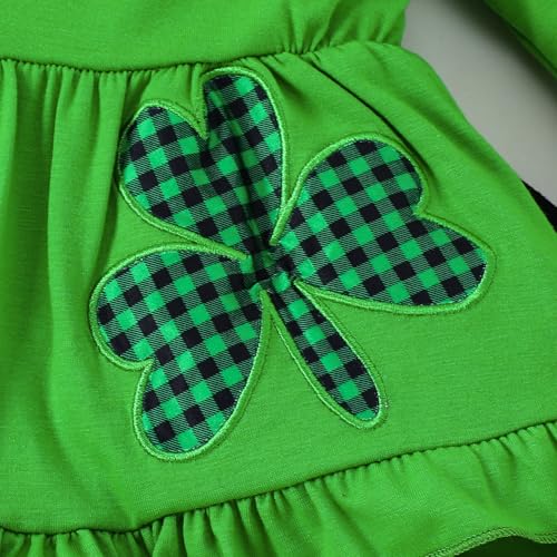 Image of Goodplayer Toddler Girls St.Patrick's Day Outfits Long Sleeve Clover Dress Shirt Shamrock Print Pants Clothes Set