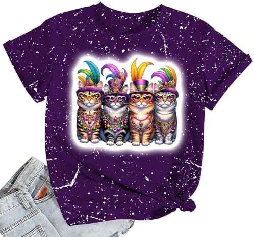 qdl Mardi Gras Shirt for Women - Fat Tuesday Party T-Shirt, Purple Green Gold Festival Tee