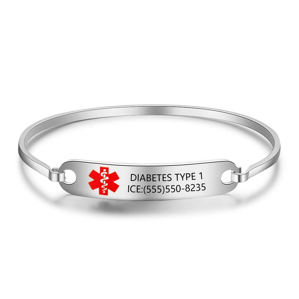 Personalized Medical Alert Bracelet Stainless Steel Emergency ID Bracelet for Men Women Gift for Birthday Father's Day
