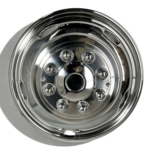Image of 4pcs 17 inch Stainless Steel Wheel Simulators for Dodge Ram 3500 Dually | Waterproof, Screw-on, 8 Lug 5 Hand Hole, For 2003-2018 Ram 3500 Dually, Bolt On Wheel Covers, Includes Center Caps