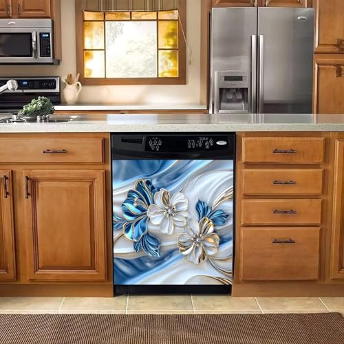 Image of BVBOX Dishwasher Magnet Cover 23 inchx26 inch, Reusable Magnetic Refrigerator Covers, Dishwasher Magnets Decorative Cover Fridge Door Skin Panel Stickers for Home Kitchen Appliance,Metal Flowers