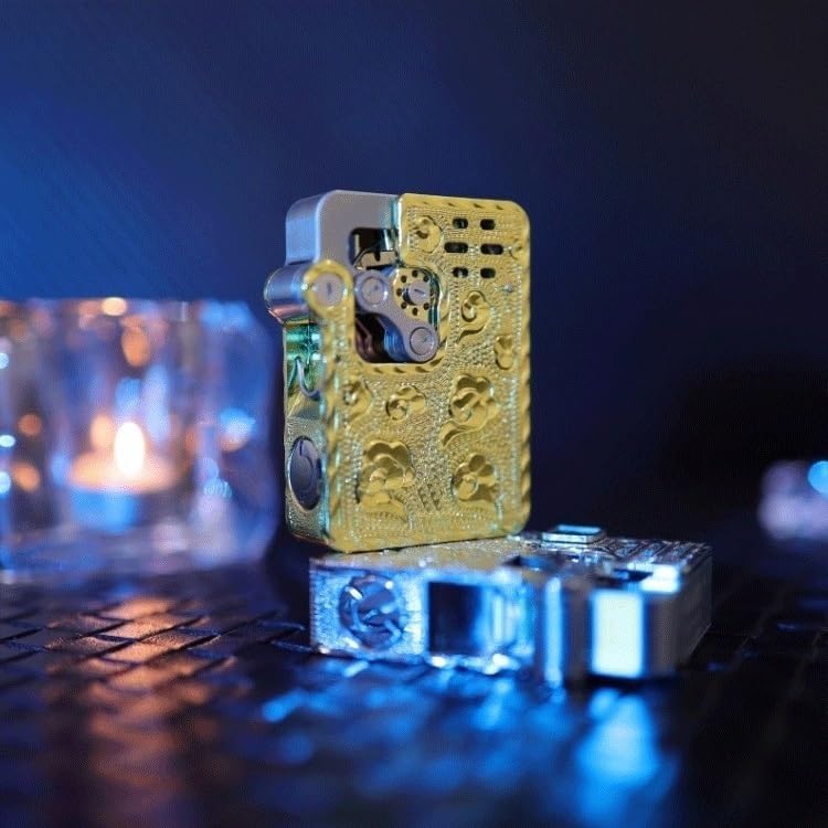 Encendedor mecánico retro con diseño de engranajes dorado miniatura 4