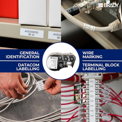 Image of Brady Repositionable Vinyl Cloth Pre-Sized Labels for Label Printer BMP51 /BMP53 /M511-160 Self Adhesive Vinyl Printer Labels - Black on White (25.40 mm x 31.75 mm) - M5-103-498