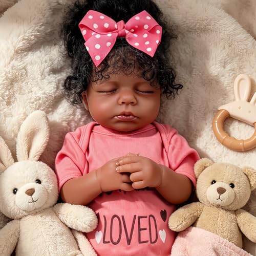 Muñeca bebé realista Afroamericana de 18 pulgadas miniatura 7