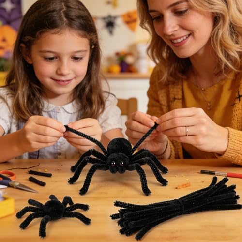 Image of Black Pipe Cleaners for Crafts,200PCS Pipe Cleaner,Craft Supplies,Arts and Crafts,Chenille Stems for DIY Halloween Decor Indoor,Christmas Decorations,Kids Crafts Toys for Ages 5-7,limpia Pipas