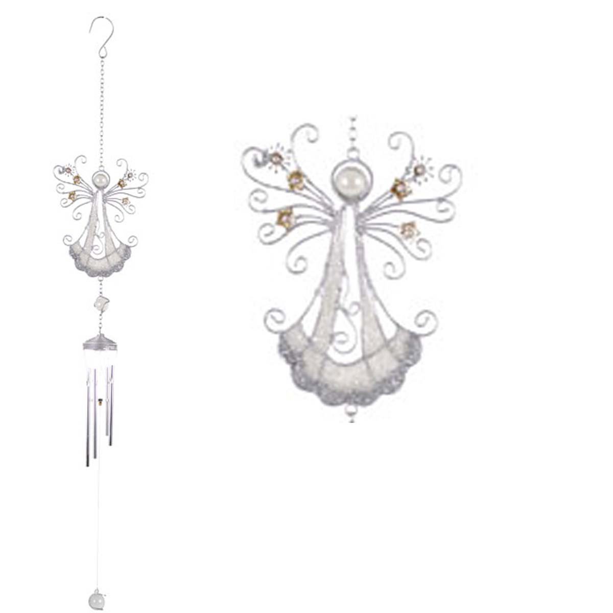 Beautiful Silver Design Angel Windchime, Glass, Metal, Resin Garden and Home Ornament (Design A)