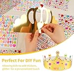 Gold Paper Crowns, 15 Pcs DIY Birthday Party Crowns, King & Princess Crown Hats with Gem Stickers, Letters and Number Stickers for School, Party & Craft Decoration - Image 3