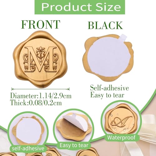 SWANGSA 50 Pack Letter R Wax Seal Stickers, Antique Gold Initial Alphabet Self-Adhesive Wax Stickers, Wedding Party Invitation Envelope Wax Seal Stickers