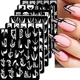 6Pcs Nail Art Stamping Templates Set with French Line Flowers Leaves Smiley Heart Design Art Stampin