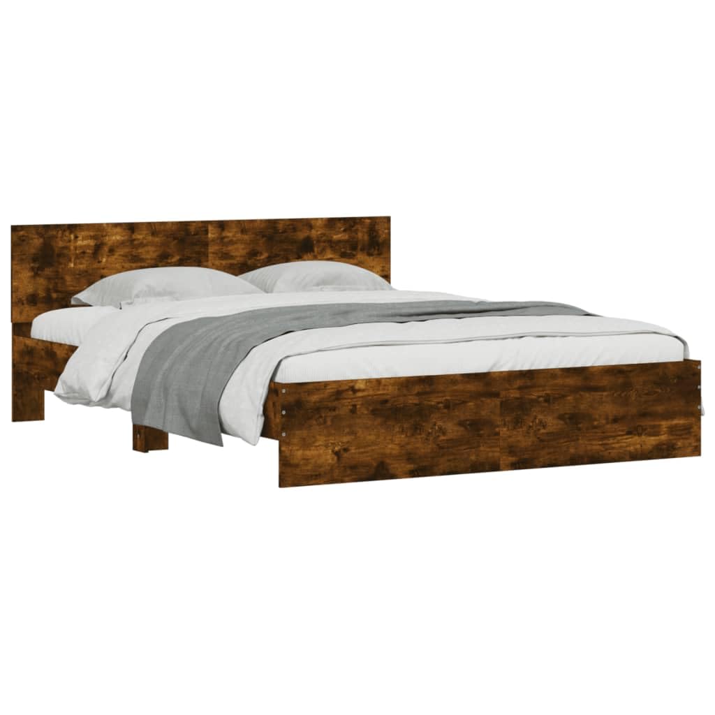 vidaXL Bed Frame with Headboard, Bed Base for Double, Mattress Foundation for Bedroom, Bedstead, Modern Style, Smoked Oak 150x200 cm King Size — image 1
