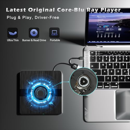 External Blu Ray Drive, BD Player with Read/Write Capability Portable Blu-ray Player with USB 3.0 and Type-C CD/DVD Burner 3D Blu-ray Drive Compatible with Win10 and Mac OS,Drive Blu Ray Player for PC - Thumbnail 6
