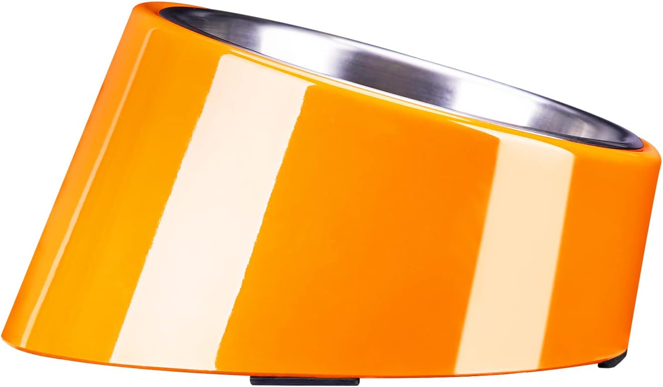 SUPERDESIGN Mess Free 15° Slanted Bowl for Dogs and Cats, Tilted Angle Bulldog Bowl Pet Feeder, Non-Skid & Non-Spill, Easier to Reach Food M/300ml Orange