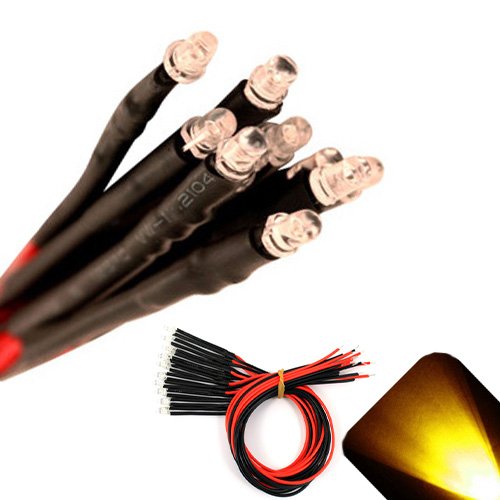 3mm 6v Pre-Wired Yellow/Gold LED - Ultra Bright (3v, 4v, 5v, 6v) (Pack of 100)