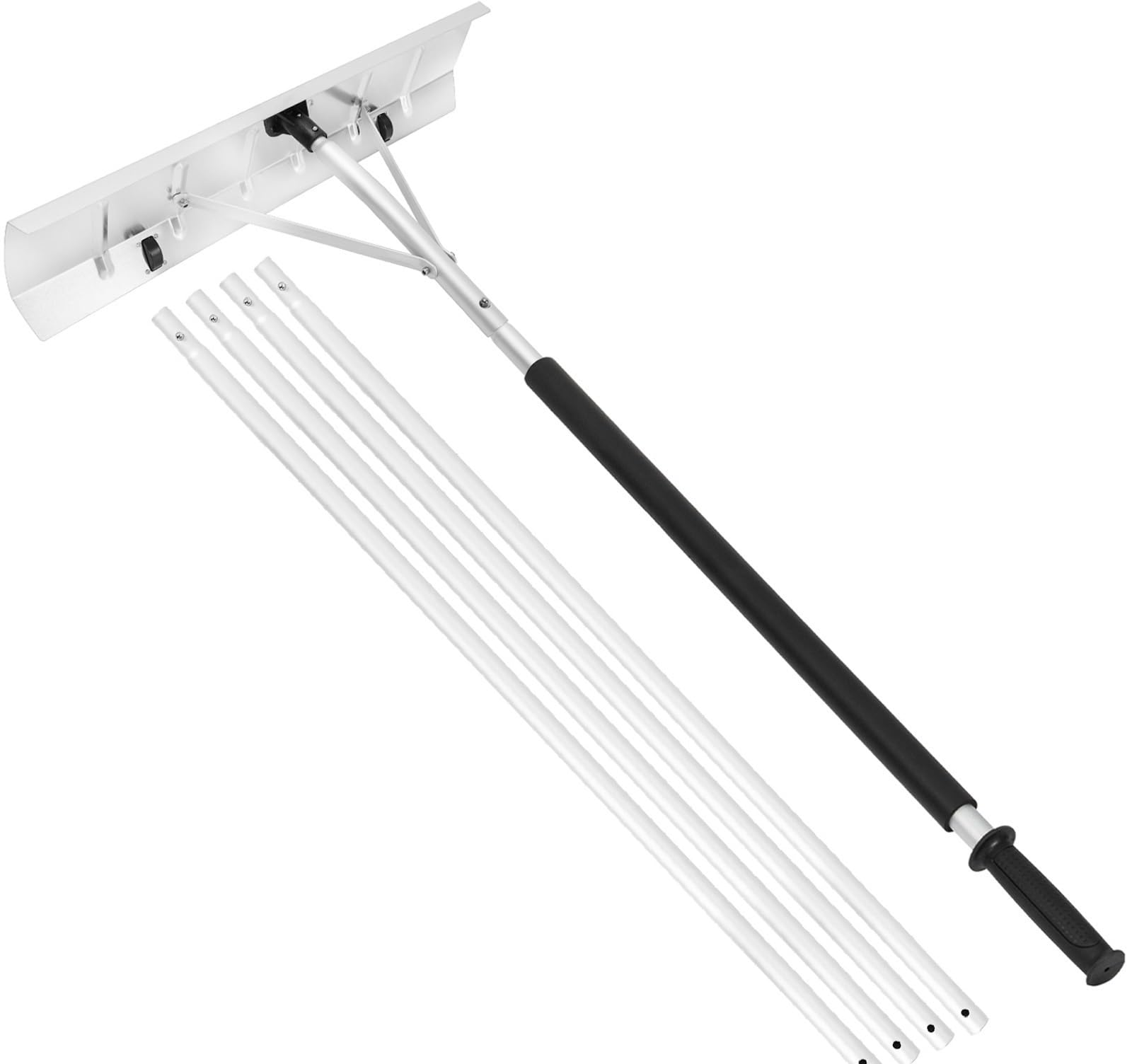 snow roof rake, 4.8-20ft extendable with 26'' wide blade and wheels, aluminum telescoping snow removal tool with 5-section tube and anti-slip handle, for house roof, clearing trucks, leaves, debris
