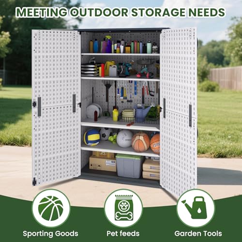 Image of Greesum Outdoor Storage Cabinet Without Shelves, 50 cu.ft Outdoor Waterproof Storage Shed for Garden Tools, Garbage Cans, Pool Storage, White