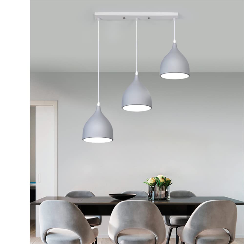 Chao Zan Industrial Vintage Loft Bar Chandelier 3 Way Pendant Light Fitting Aluminum Shade,Hanging Ceiling 3 Light E27 Fixture Chandelier for Kitchen Dining Room Living Room Restaurant Cafe (Grey)