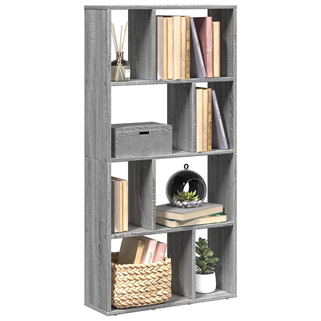 Libreria grigio Sonoma in legno 60 x 20 x 120,5 cm con 8 scomparti, versatile scaffale e divisorio per soggiorno, ufficio, cameretta dei bambini e studio, con spazio e ripiano
