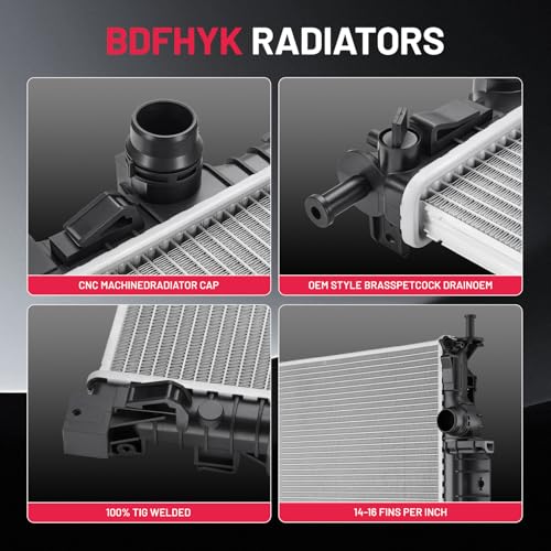 Image of BDFHYK 13352 Aluminum Radiator for Ford Focus 2013-2018, CU13352 DPI 13352, 1-Row 16mm Core, Direct Fit Replacement