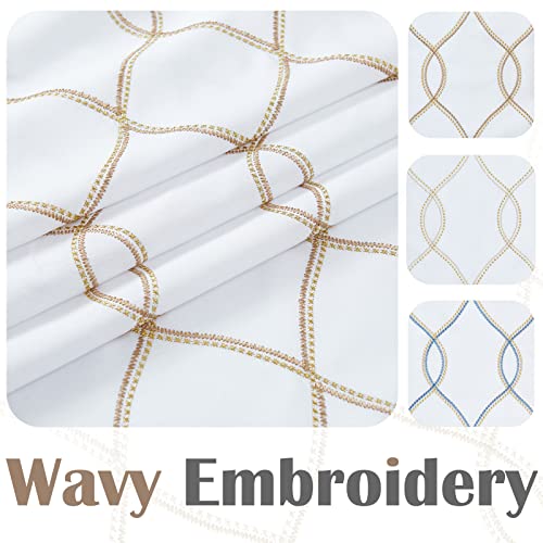 Jinchan White Curtains Embroidered Curtains For Living Room 96 Inch Long Faux Silk Lined Curtains Taupe And Gold Wavy Pattern Drapes Light Filtering Curtains Rod Pocket Window Curtain Set 2 Panels #TOP2