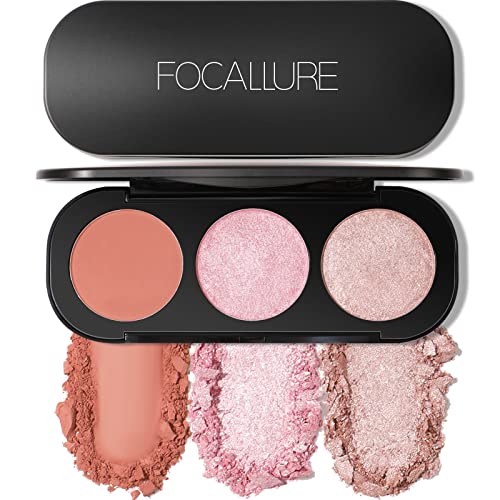 FOCALLURE Blush and Highlighter Palette,2 in 1 Makeup Powder Palette,Cruelty-Free Matte Blush,Shimmer Illuminator Highlighters for a Glowing Look,#01