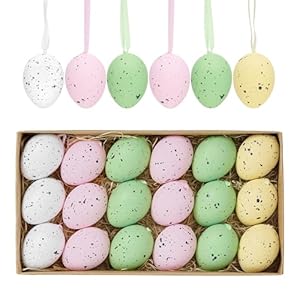 Valery Madelyn 18Pcs Easter Eggs Ornaments for Small Tree Decorations 157 Pastel Pink Green Plastic Easter Eggs Bulk Shatterproof Decorative Hanging Egg Decorations Spring Party Decor
