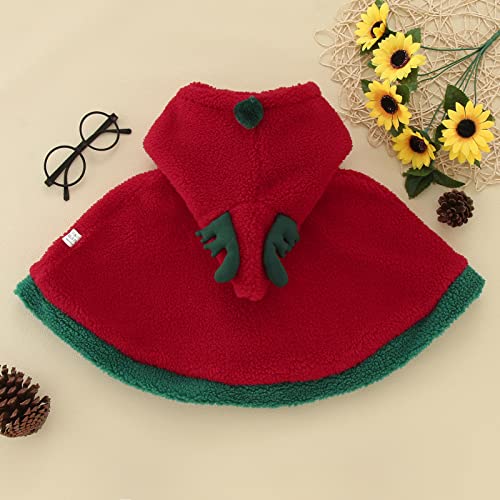 Toddler Boys Girls Winter Cape Coat with Velvet Kids Warm Red Green Christmas Fawn Deer Hooded Winter Coat3