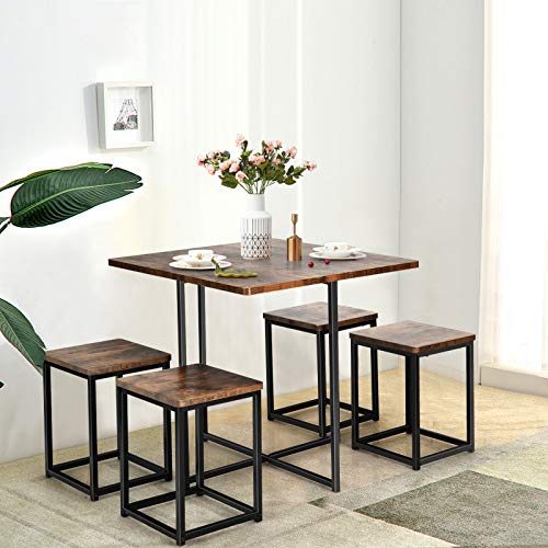 image for Giantex 5 Piece Dining Table Set, Dining Set for 4 with Square Stools,