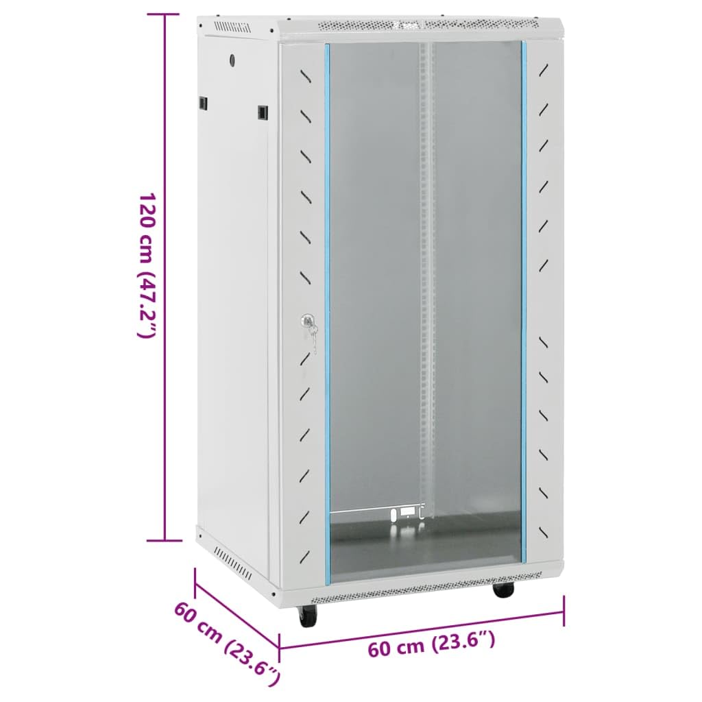 22U Armadio di rete su ruote, 19 pollici, IP20, 60 x 60 x 120 cm, con porta frontale chiudibile, in acciaio robusto, pannelli laterali rimovibili, per ufficio, rete domestica, server