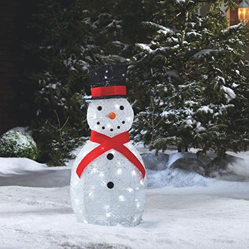 NOMA Pre-Lit Metal Snowman with Top Hat Christmas Decoration with Bright LED Lights, Outdoor Holiday Lawn Decoration, White with Red Scarf