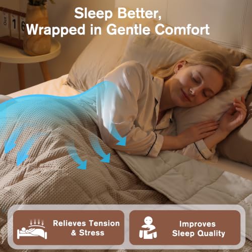 Image of Topblan Cooling Weighted Blanket for Adults, 12lbs 48 x 72 for Summer | Cozy and Breathable Waffle; Soft; Machine Washable; Filled with Glass Beads; Heavy Throw for Hot Sleepers in Bed; Taupe