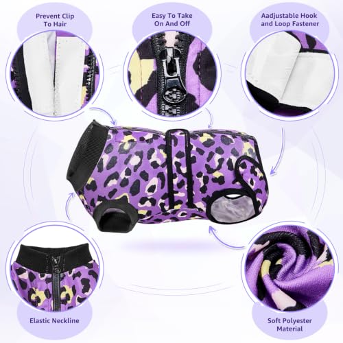 Image of Lukovee Recovery Suit for Dogs, Female Male Spay Neuter Post Surgery Suit | Zipper on Onesie,Soft Breathable, Adjustable Abdominal Wounds Prevent Licking, Cone E-Collar Alternative (Purple Leopard, S)