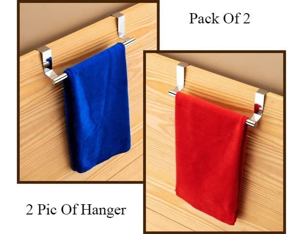 Image of Over The Door Hook Hanger 2 Pic Hanging Organizer Rack Steel Door Hook | Door Hanging Accessory Black (Towel Rod)