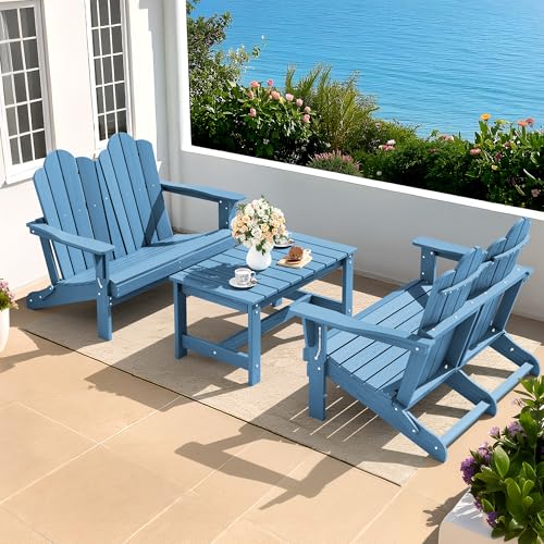 Image of SERWALL Folding Adirondack Bench, HDPE All-Weather, 660lbs Cap, Navy